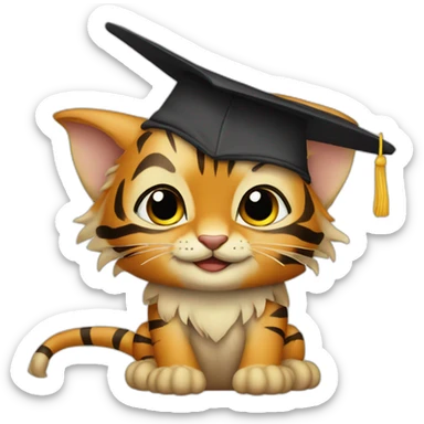 cuty tiger similar to baby yoda with a university mortarboard sticker