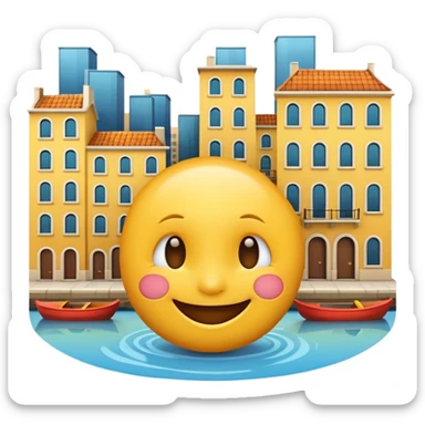 happy emoji face with city buildings and a canal sticker