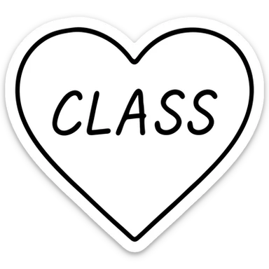 Change the text inside the heart to a handwritten font, keep the heart icon and the word 'class' bold, no background. sticker