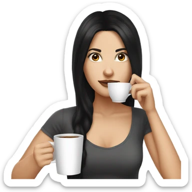 White girl black hair sipping coffee  sticker
