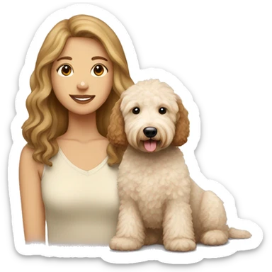 cream Goldendoodle with brown haired girl sticker