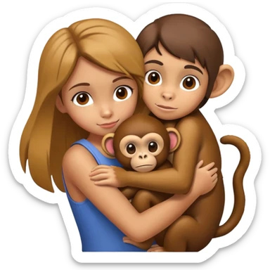 Monkey and a moody girl hugging  sticker