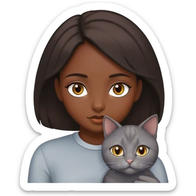Dark Brown hair girl with hazel eyes and a grey cat sticker