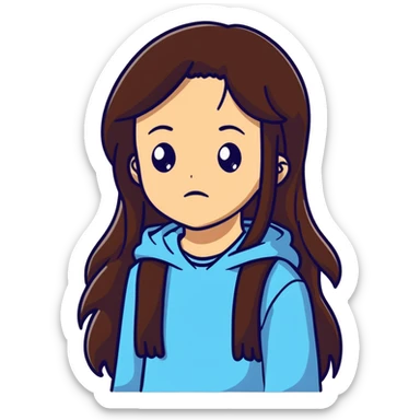 Teenage girl with long brown hair and sad expression, Hannah Baker character sticker