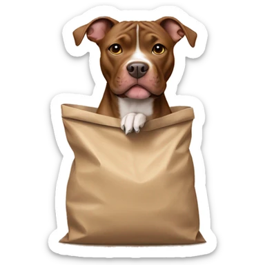 brown pit bull with a beige bow on his neck, sticks his head out of the bag sticker