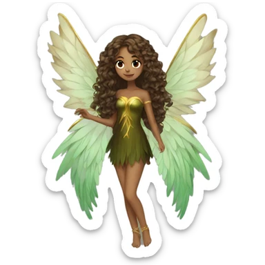 big wings, Beautiful, fairy, gold, brown, dark green, green, long hair sticker