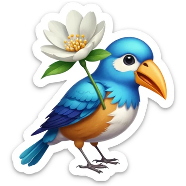 A bird carrying a white flower on its mouse  sticker