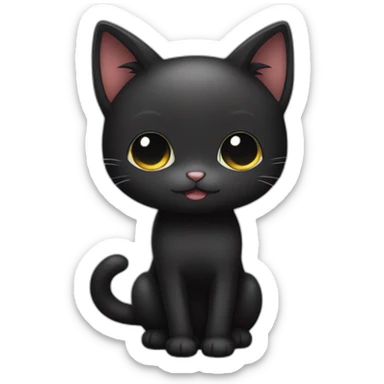 shy small black cat kawaii style full body sticker