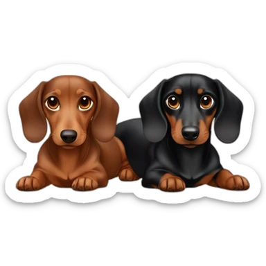 Brown dachshund adult and black and brown dachshund young sticker