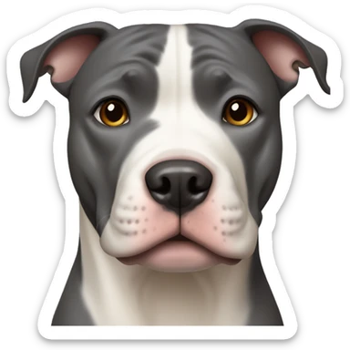 dark gray pitbull with a white vertical spot in the middle of the neck, with beige eyes sticker