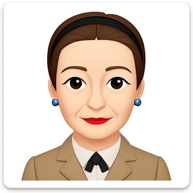 Make the image of Simone de Beauvoir with a simple, classic hairband instead of the turban, keeping the emoji style and all other features unchanged sticker