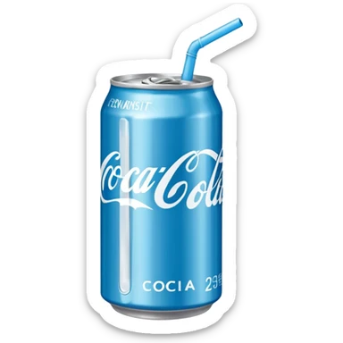 light blue Coca-Cola can with a straw sticker