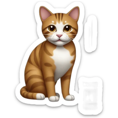 Brown cat with black stripes and white mustache and the contour of the white mouth with a brush sticker