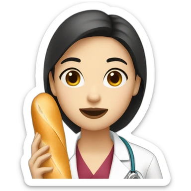 dark hair doctor girl eating french baguette sticker