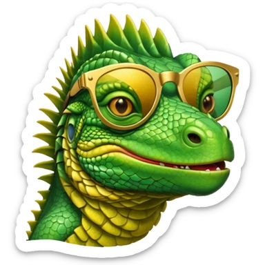iguana head with golden sunglasses sticker