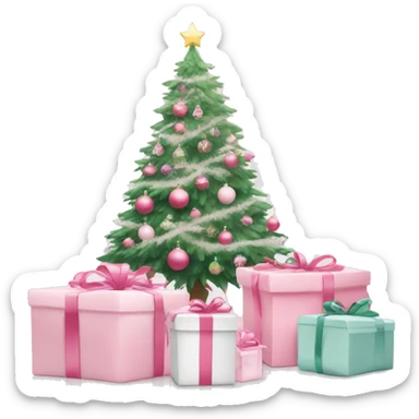 Light pink Christmas gifts under a white Christmas tree  sticker