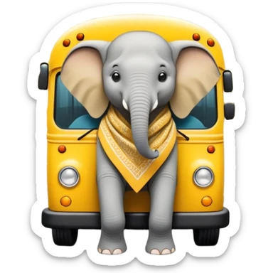 A small elephant wearing a traditional Arab shemagh, standing confidently as it drives a bright yellow bus through a bustling city street, in a whimsical and colorful cartoon illustration style.


 sticker