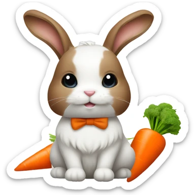 White and brown Bunny with a carrot sticker