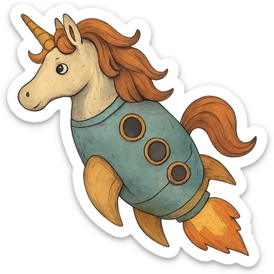 ghibli style rocketship unicorn sticker