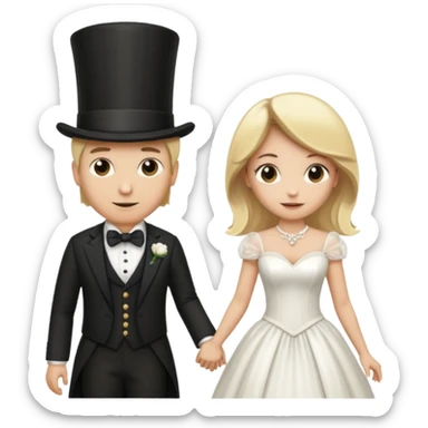 Man in top hat and blonde woman in wedding dress holding hands sticker