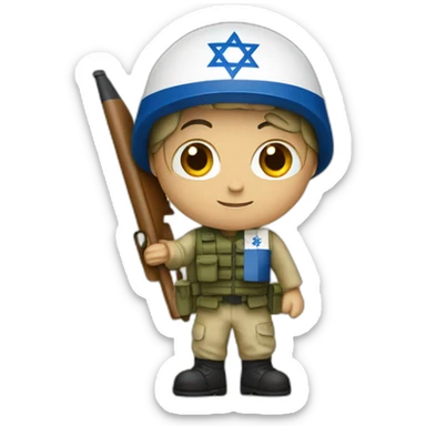 A soldier holding an Israeli flag sticker