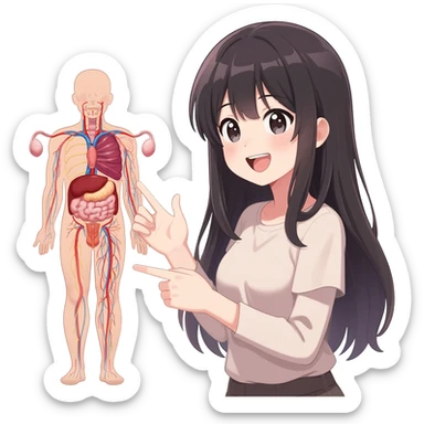 Anime girl longhair  explain male reproductive system giggling sticker