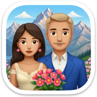 Couple traveling in Montenegro russian man and elegant  Latina girl delicate flowers and mountains in the background  sticker