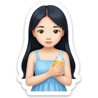 Beautiful Asian girl with long black hair wearing a baby blue sundress sticker
