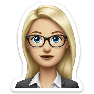 Pretty Caucasian blonde woman with glasses in a suit working, hyper realistic with blue eyes  sticker