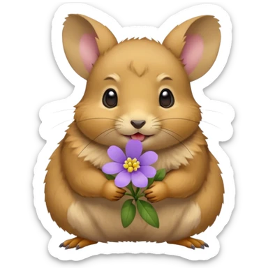 small round pika carrying little light purple flower in mouth sticker