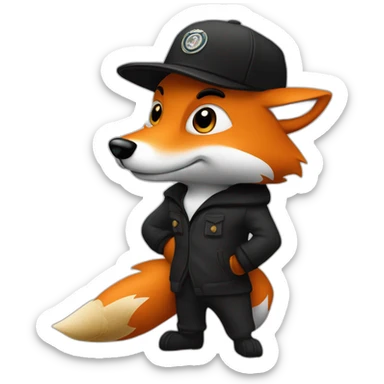 Un renard en costume noir avec une casquette plate avec un un cigare cigare qui dit salut sticker