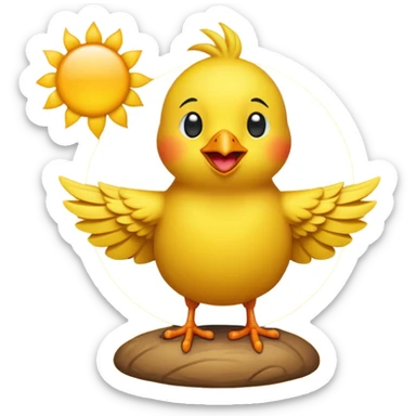 cute bird perched on top of a bright sun, playful, emoji style, no text sticker