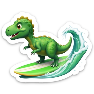 A dinosaur surfing  sticker