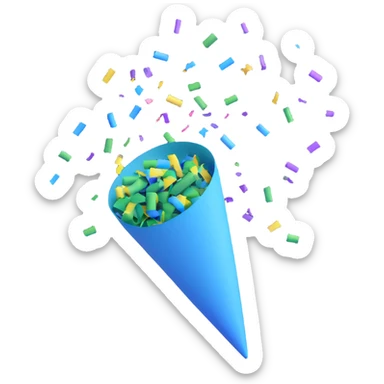 party popper, minimalistic, main colors green and blue, with confetti sticker