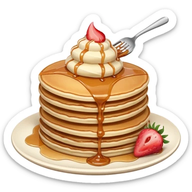 a stack of pancakes with strawberry ice cream sticker