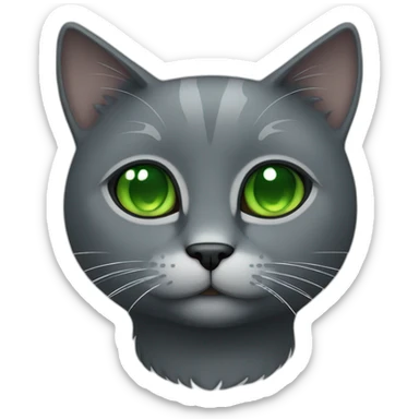 dark grey cat with green eyes and white stain sticker