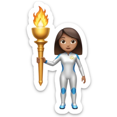 AI model with Olympic torch sticker