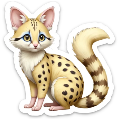 Yellow-furred, blue-eyed soft natural realistic romantic vintage antique divine beautiful elegant pretty precious cute young youthful  Fakémon-Pokémon-opossum-feline-mouse-serval-caracal-chinchilla-Minccino-Cinccino-Meowstic-rodent-hybrid-creature with a big fluffy bushy tail (full body) sticker