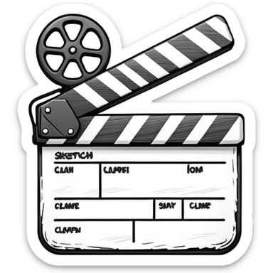 sketch-style movie clapper outline, hand-drawn feeling, just basic shape with diagonal, no fill sticker