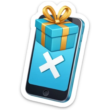 smartphone with a gift box and hashtag symbol sticker