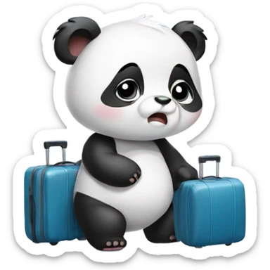 Baby panda sad carrying luggage sticker