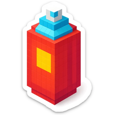 voxel style isometric spray paint can, red color sticker