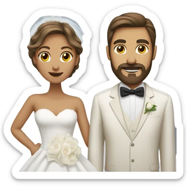 Tan woman bride and white husband with brown hair, beard, and mustache  sticker