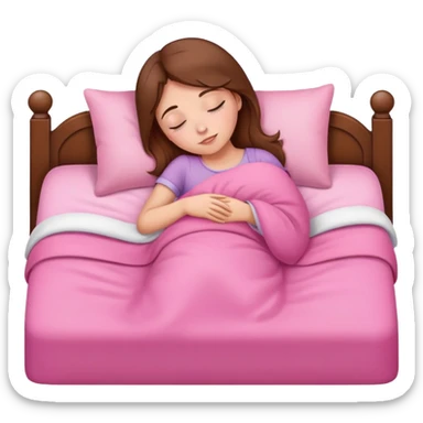 girl with brown hair, sleep in pink bed sticker