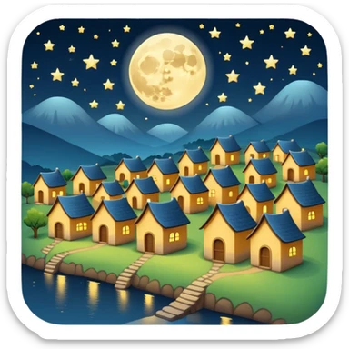 Village in night with moon and stars sticker
