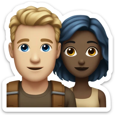 couple of a man with pale skin, brown hair and blue eyes, and a tan woman with dark hair and dark eyes sticker