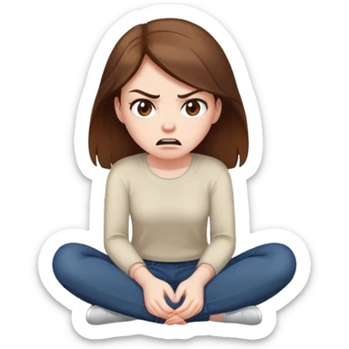 angry woman with brown hair sitting on a floor avoiding conversation sticker