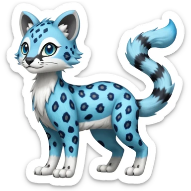 Colorful Meloetta-Sergal-Snow-Leopard-Civet-Genet-Pokémon-Digimon-Fakémon-fusion-hybrid-creature with Cyan stripes and blue leopard-spot-markings  sticker