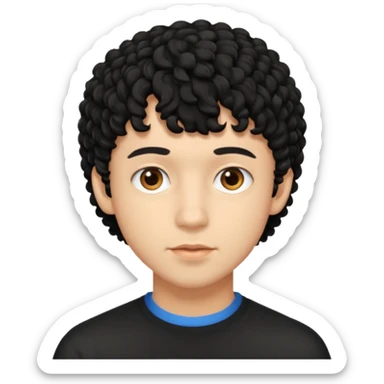 Young man with black curly hair fringe Haircut and light darāt skin sticker