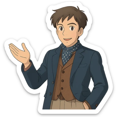 Make the man look stylish in Ghibli style, remove background. sticker